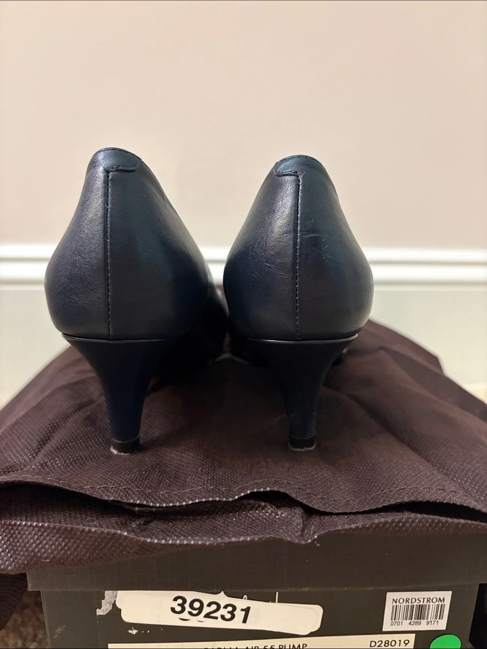 Cole Haan Navy Leather Square-Toe Pumps